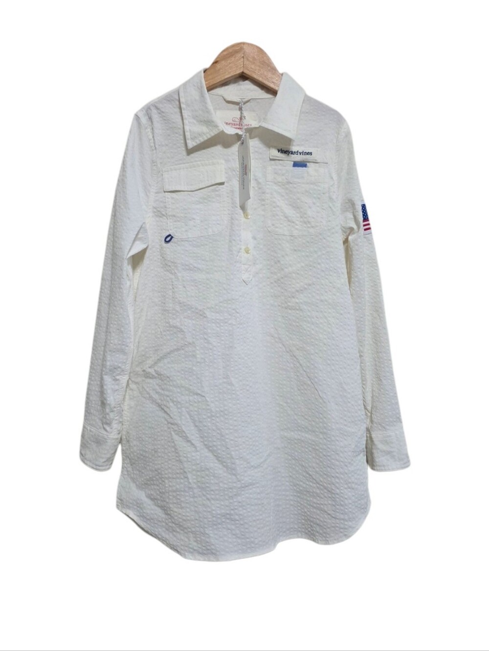 Vineyard Vines Flag Patch Harbor Shirt Coverup in White Size Medium NWT